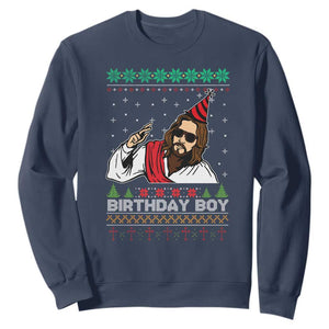 Crhistmas Birthday Boy Jesus Ugly Christmas Sweatshirt TS10 Navy Print Your Wear