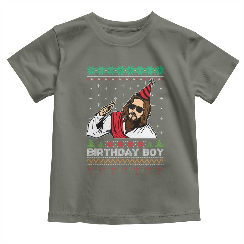 Crhistmas Birthday Boy Jesus Ugly Christmas Toddler T Shirt TS10 Military Green Print Your Wear