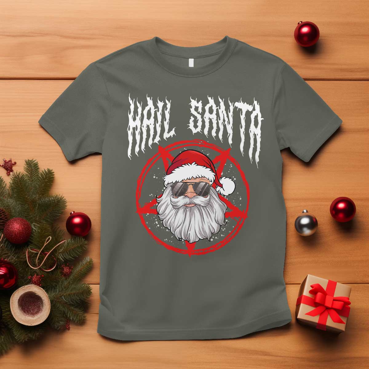 Hail Santa Christmas T Shirt Goth Christmas Horror Lover Gift TS10 Military Green Print Your Wear