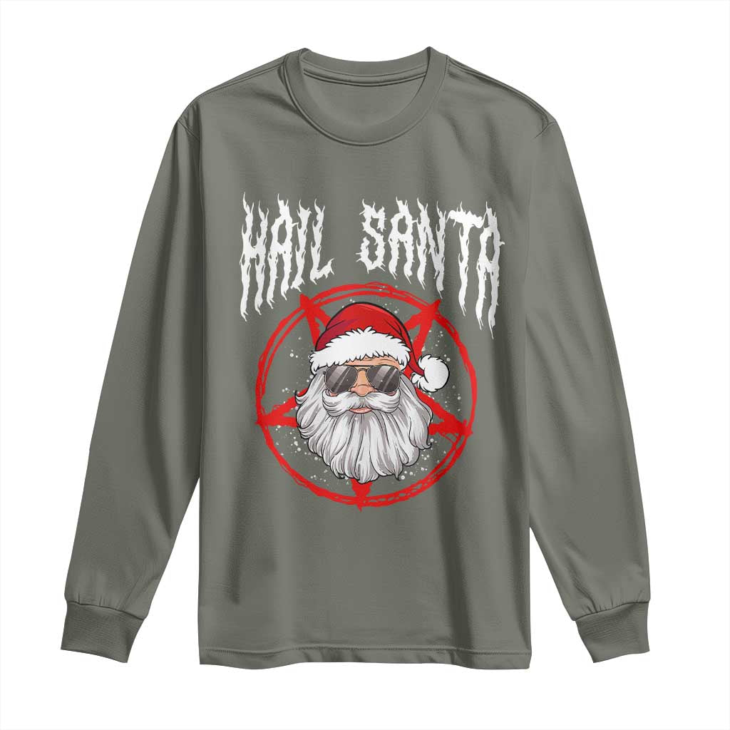 Hail Santa Christmas Long Sleeve Shirt Goth Christmas Horror Lover Gift TS10 Military Green Print Your Wear