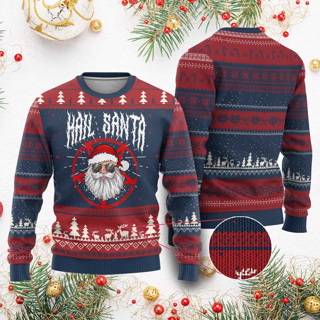Hail Santa Xmas Ugly Christmas Sweater Goth Xmas Horror Lover Gift TS10 Burgundy Print Your Wear