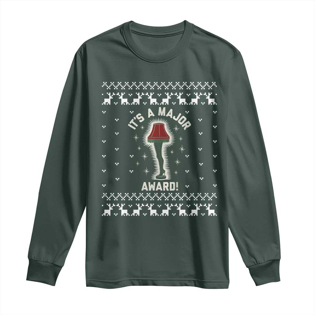 Funny Christmas Movie Long Sleeve Shirt It's A Major Award Leg Lamp Ugly Gift TS10 Dark Forest Green Print Your Wear