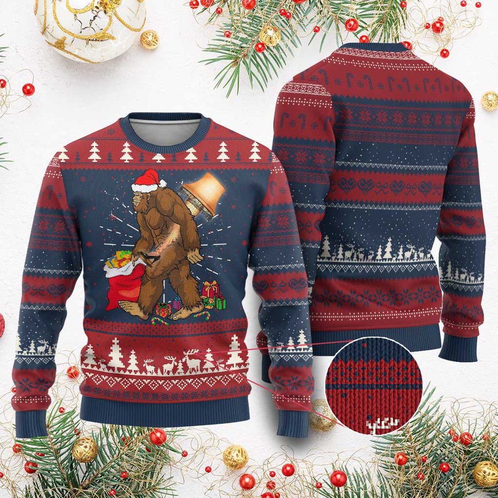 Bigfoot Xmas Ugly Christmas Sweater Xmas Movie Sasquatch Lovers TS10 Burgundy Print Your Wear