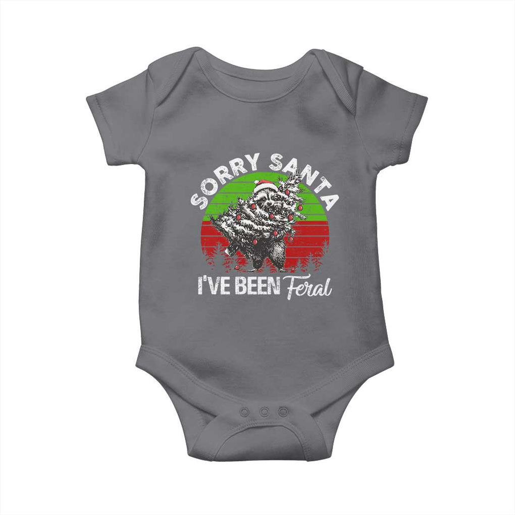 Raccoon Christmas Baby Onesie Sorry Santa I've Been Feral Retro Xmas Tree TS10 Charcoal Print Your Wear