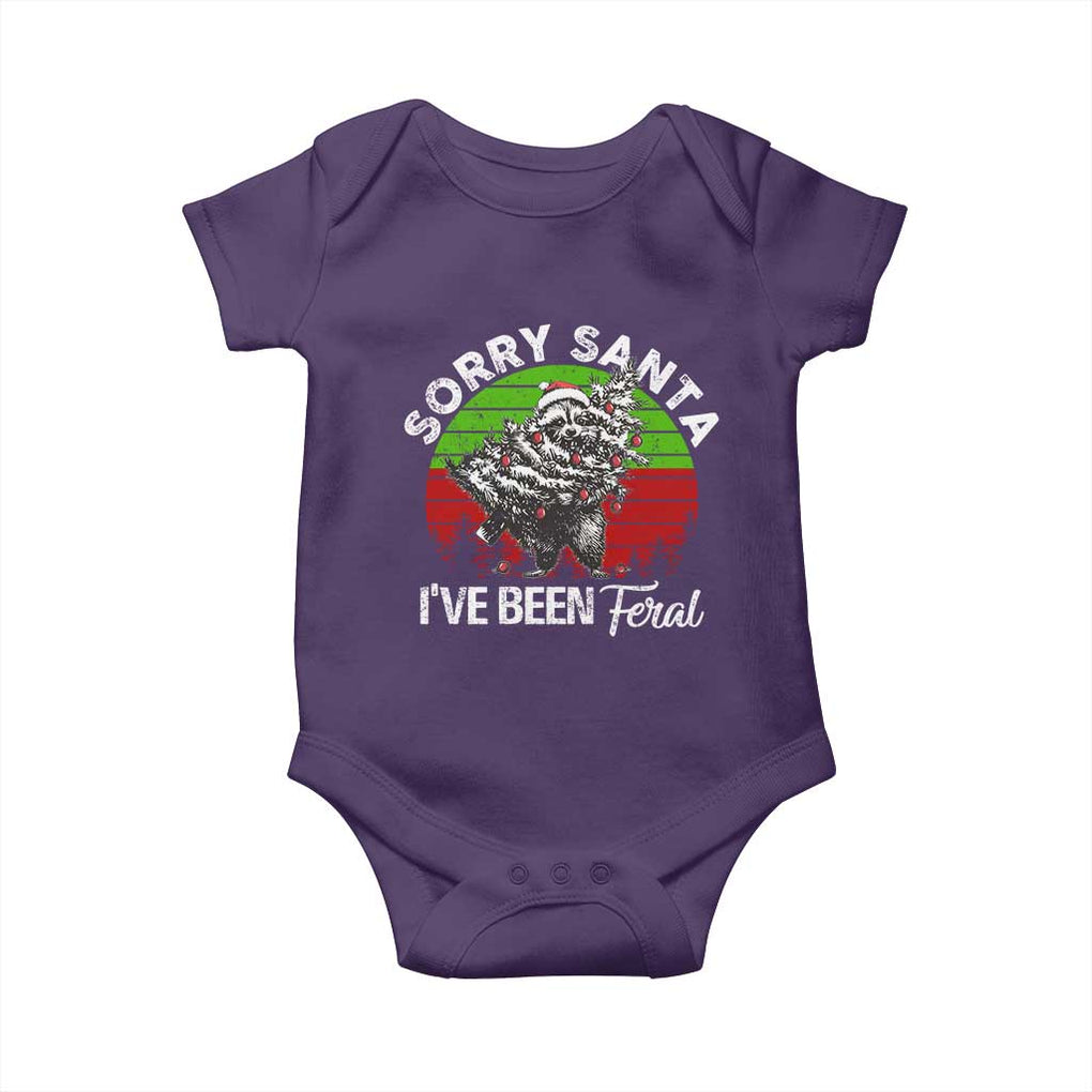 Raccoon Christmas Baby Onesie Sorry Santa I've Been Feral Retro Xmas Tree TS10 Purple Print Your Wear