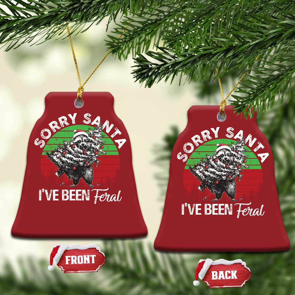 Raccoon Xmas Christmas Ornament Sorry Santa I've Been Feral Retro Xmas Tree TS10 Bell Flake Red Print Your Wear