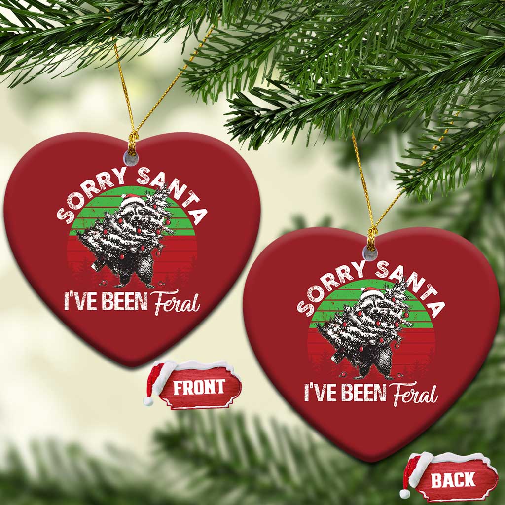 Raccoon Xmas Christmas Ornament Sorry Santa I've Been Feral Retro Xmas Tree TS10 Heart Red Print Your Wear