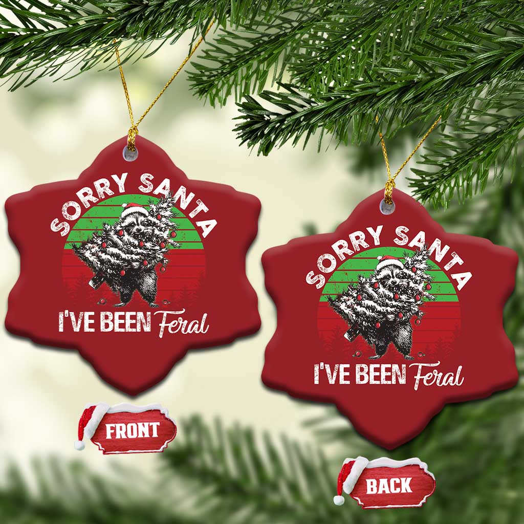 Raccoon Xmas Christmas Ornament Sorry Santa I've Been Feral Retro Xmas Tree TS10 Snow Flake Red Print Your Wear