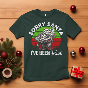 Raccoon Christmas T Shirt Sorry Santa I've Been Feral Retro Xmas Tree TS10 Dark Forest Green Print Your Wear