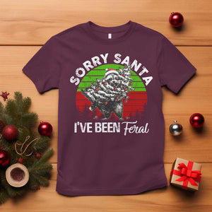 Raccoon Christmas T Shirt Sorry Santa I've Been Feral Retro Xmas Tree TS10 Maroon Print Your Wear