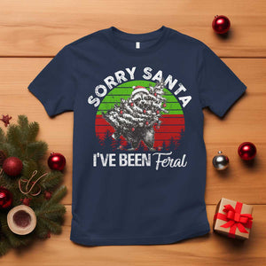Raccoon Christmas T Shirt Sorry Santa I've Been Feral Retro Xmas Tree TS10 Navy Print Your Wear