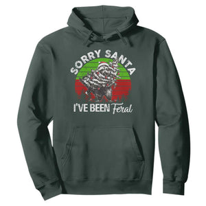 Raccoon Christmas Hoodie Sorry Santa I've Been Feral Retro Xmas Tree TS10 Dark Forest Green Print Your Wear
