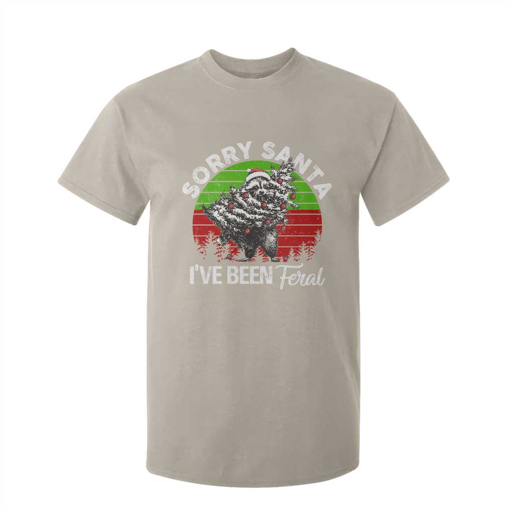 Raccoon Christmas T Shirt For Kid Sorry Santa I've Been Feral Retro Xmas Tree TS10 Sand Print Your Wear