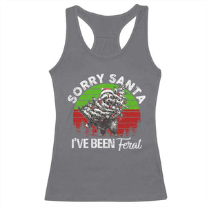 Raccoon Christmas Racerback Tank Top Sorry Santa I've Been Feral Retro Xmas Tree TS10 Charcoal Print Your Wear