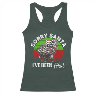 Raccoon Christmas Racerback Tank Top Sorry Santa I've Been Feral Retro Xmas Tree TS10 Dark Forest Green Print Your Wear