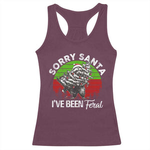 Raccoon Christmas Racerback Tank Top Sorry Santa I've Been Feral Retro Xmas Tree TS10 Maroon Print Your Wear