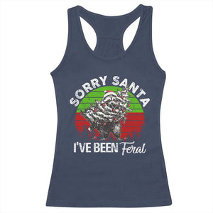 Raccoon Christmas Racerback Tank Top Sorry Santa I've Been Feral Retro Xmas Tree TS10 Navy Print Your Wear