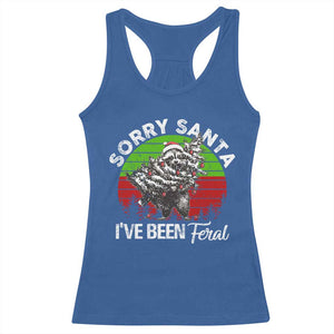 Raccoon Christmas Racerback Tank Top Sorry Santa I've Been Feral Retro Xmas Tree TS10 Royal Blue Print Your Wear