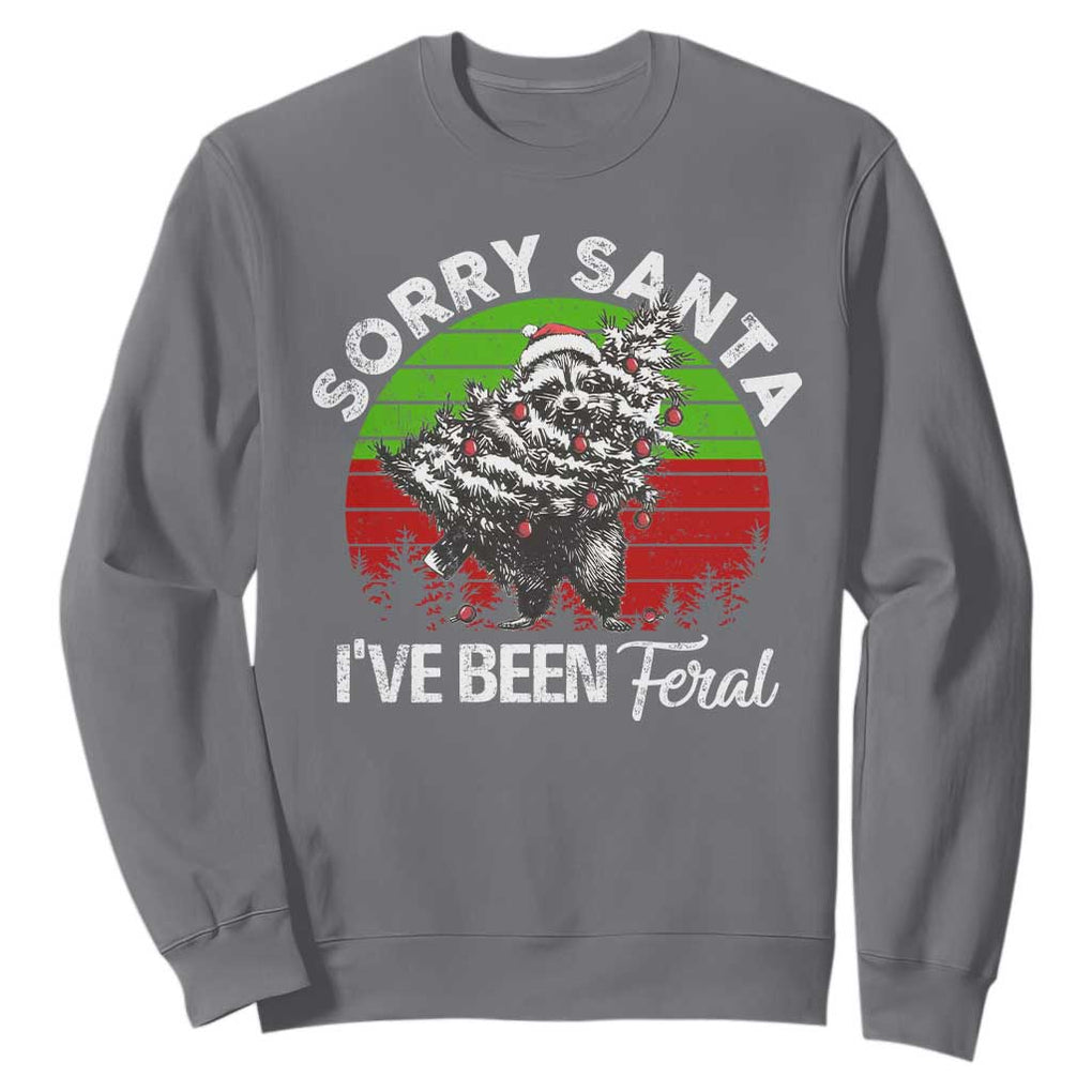 Raccoon Christmas Sweatshirt Sorry Santa I've Been Feral Retro Xmas Tree TS10 Charcoal Print Your Wear