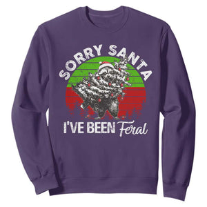 Raccoon Christmas Sweatshirt Sorry Santa I've Been Feral Retro Xmas Tree TS10 Purple Print Your Wear