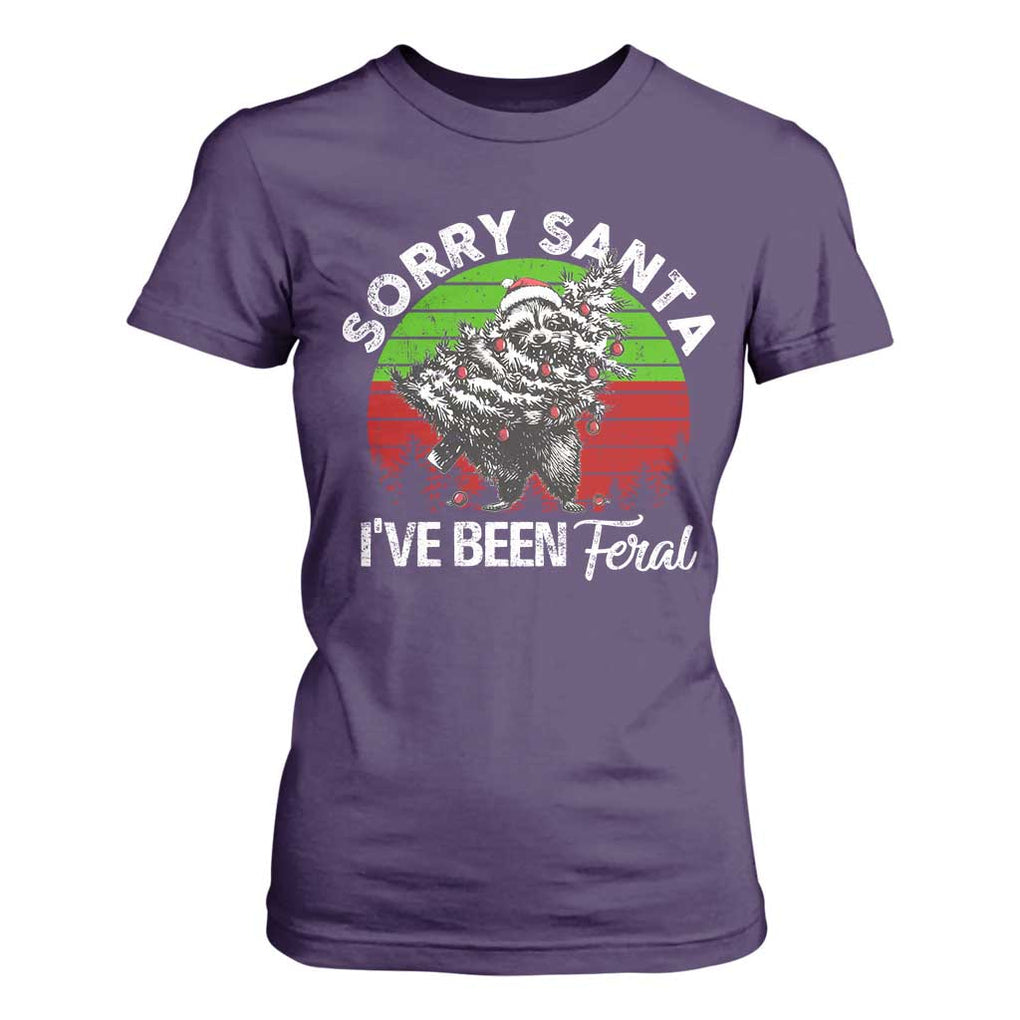 Raccoon Christmas T Shirt For Women Sorry Santa I've Been Feral Retro Xmas Tree TS10 Purple Print Your Wear