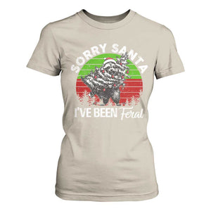 Raccoon Christmas T Shirt For Women Sorry Santa I've Been Feral Retro Xmas Tree TS10 Sand Print Your Wear