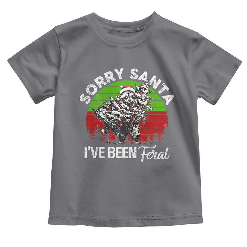 Raccoon Christmas Toddler T Shirt Sorry Santa I've Been Feral Retro Xmas Tree TS10 Charcoal Print Your Wear