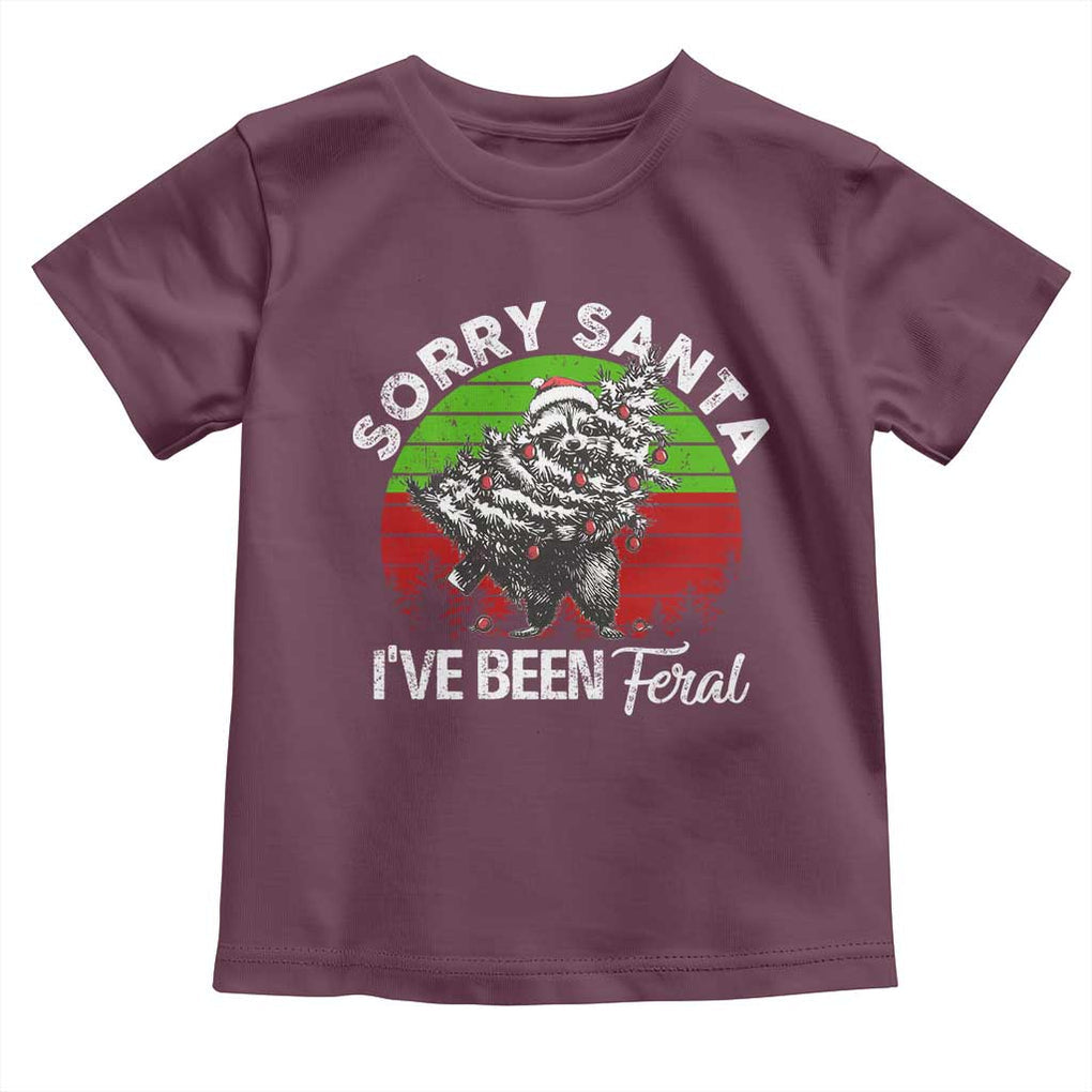 Raccoon Christmas Toddler T Shirt Sorry Santa I've Been Feral Retro Xmas Tree TS10 Maroon Print Your Wear