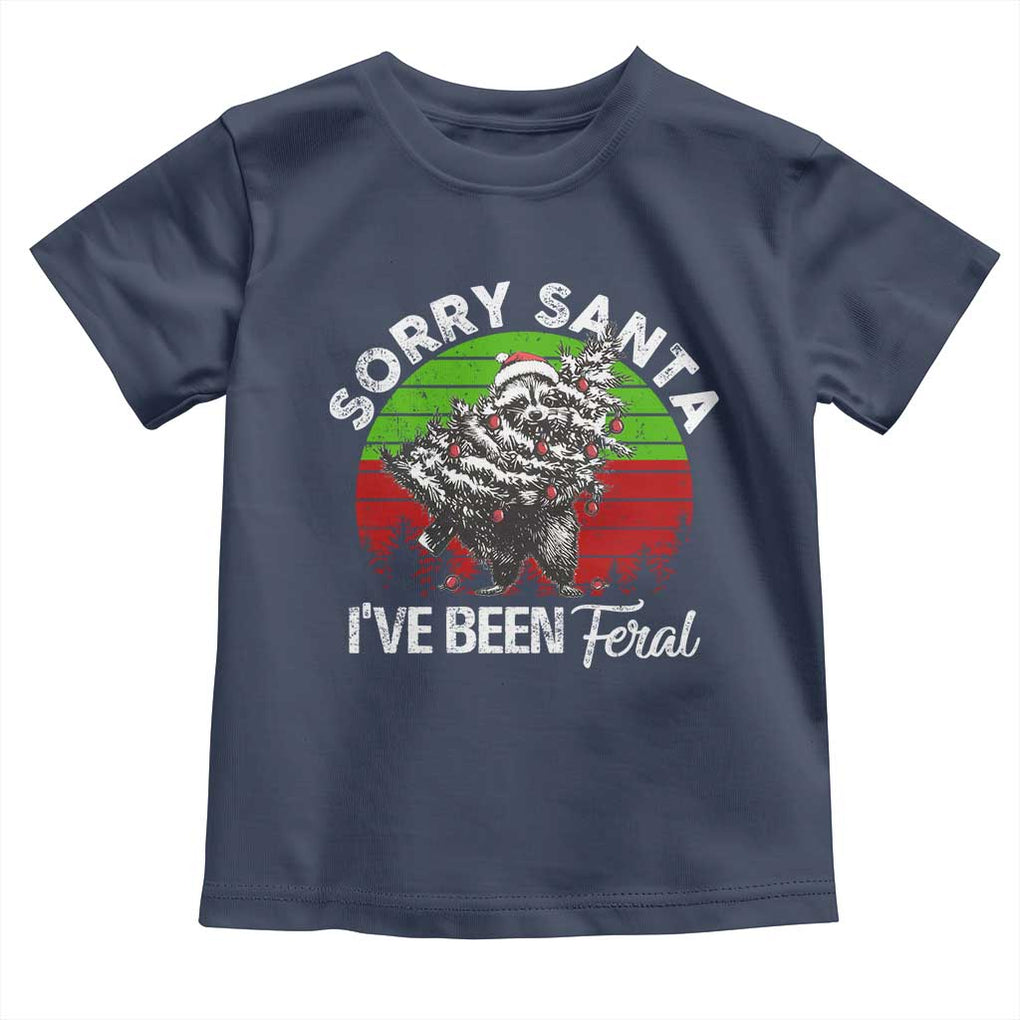 Raccoon Christmas Toddler T Shirt Sorry Santa I've Been Feral Retro Xmas Tree TS10 Navy Print Your Wear
