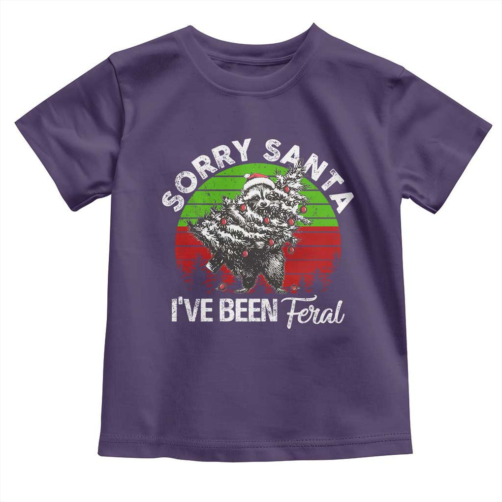 Raccoon Christmas Toddler T Shirt Sorry Santa I've Been Feral Retro Xmas Tree TS10 Purple Print Your Wear