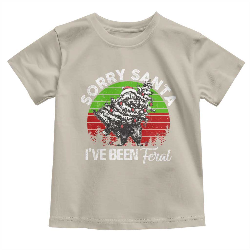 Raccoon Christmas Toddler T Shirt Sorry Santa I've Been Feral Retro Xmas Tree TS10 Sand Print Your Wear