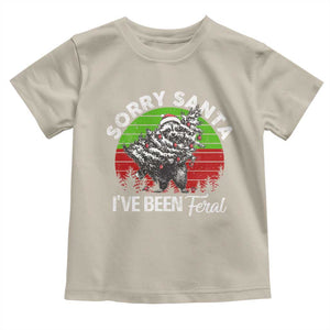 Raccoon Christmas Toddler T Shirt Sorry Santa I've Been Feral Retro Xmas Tree TS10 Sand Print Your Wear