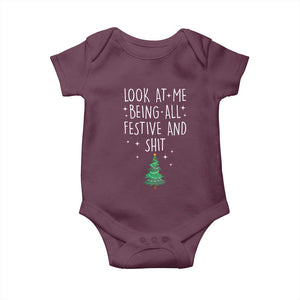 Funny Christmas Saying Baby Onesie Look At Me Being All Festive TS10 Maroon Print Your Wear