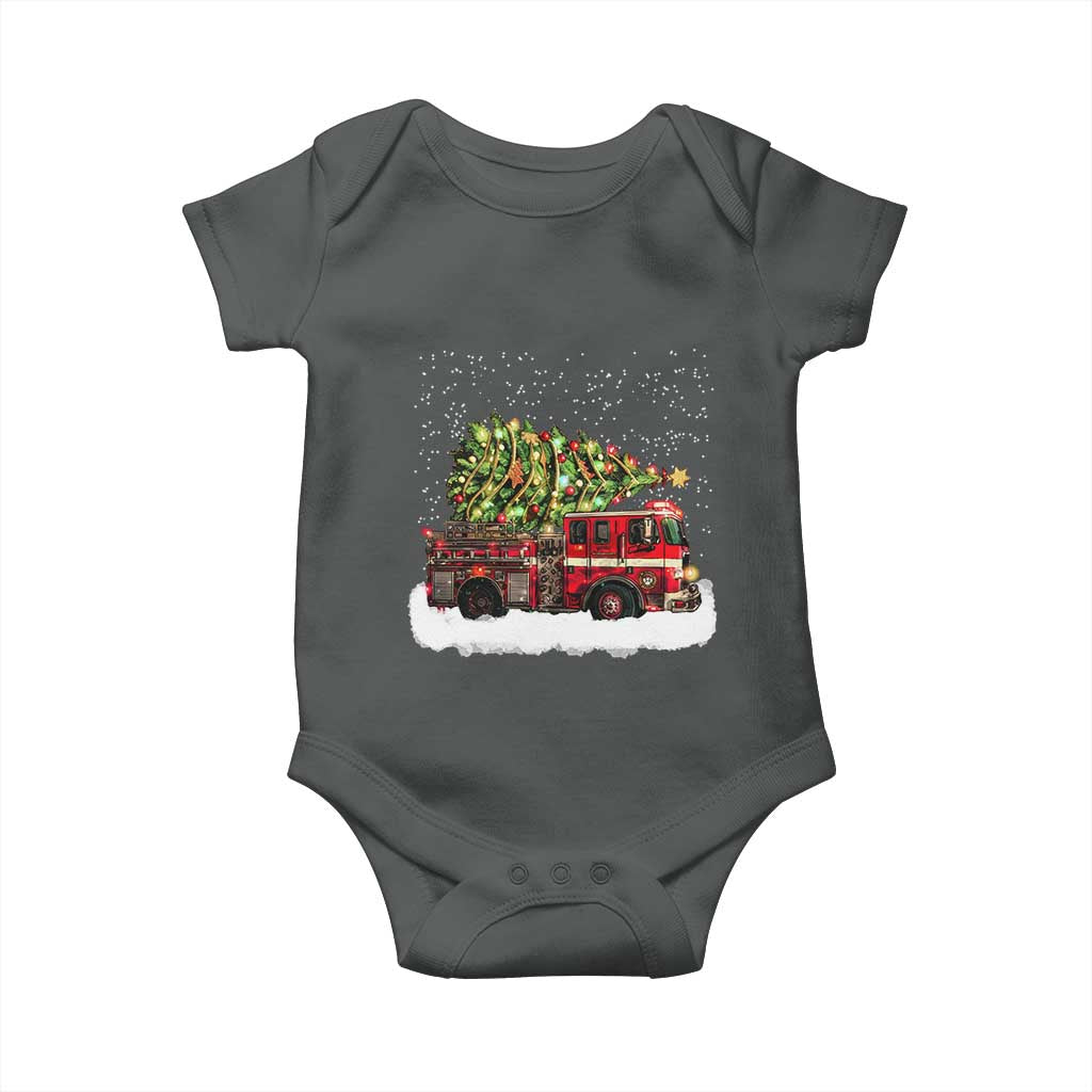 Fire Truck Christmas Baby Onesie Fireman Xmas Firefighter TS10 Dark Heather Print Your Wear