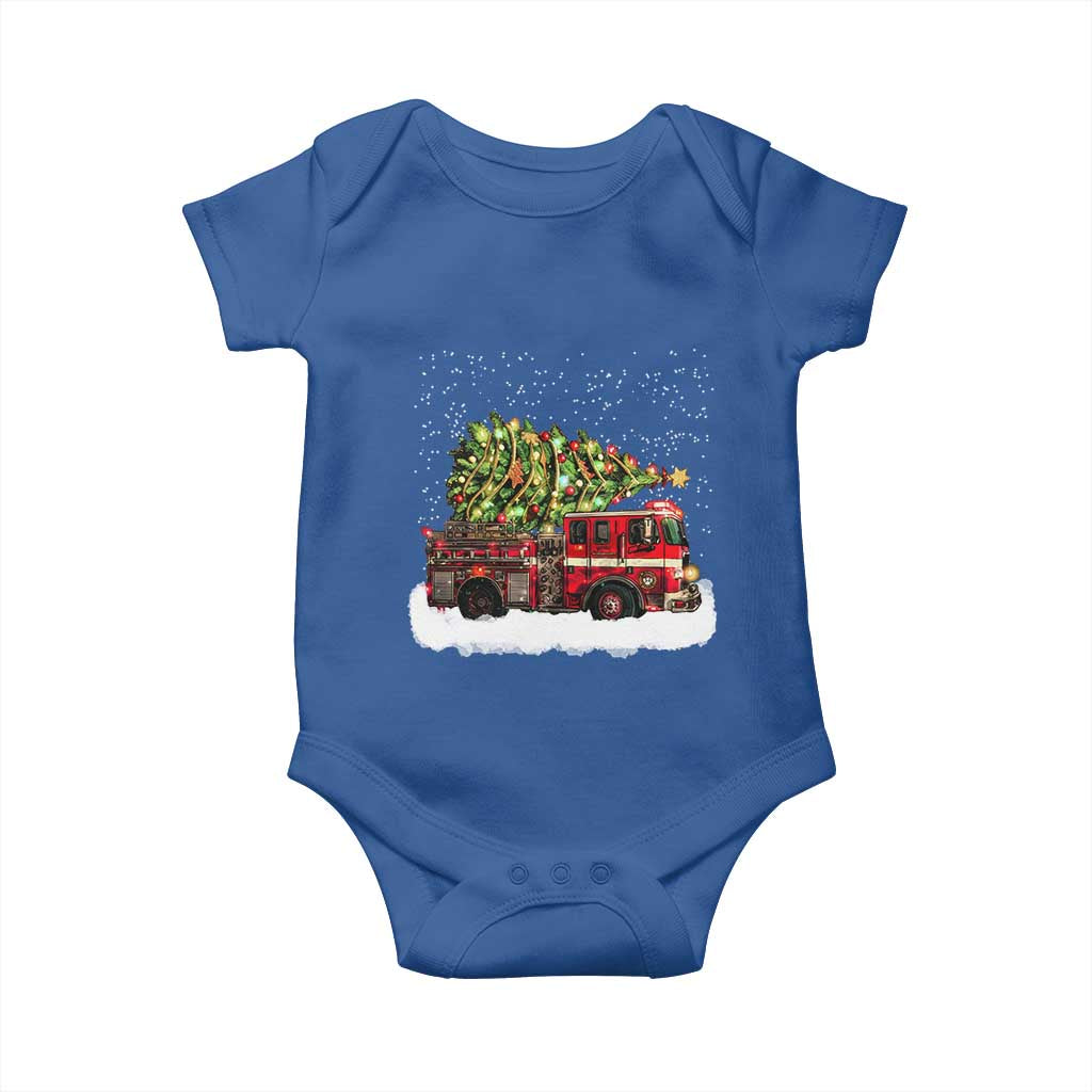 Fire Truck Christmas Baby Onesie Fireman Xmas Firefighter TS10 Royal Blue Print Your Wear