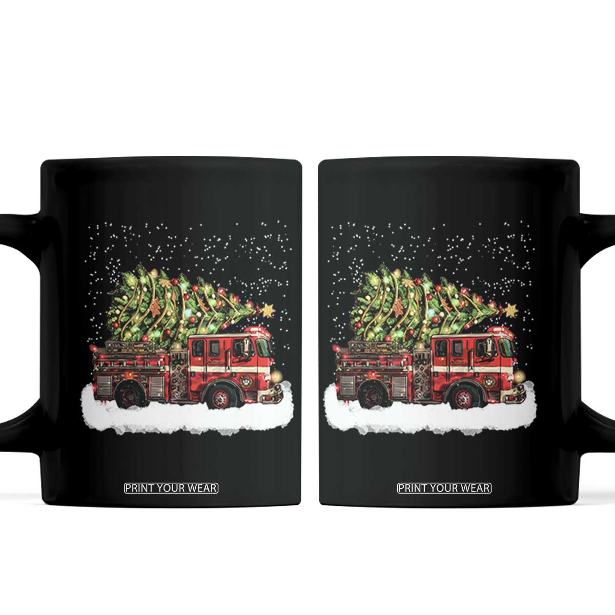 Fire Truck Christmas Coffee Mug Fireman Xmas Firefighter TS10 Black Print Your Wear