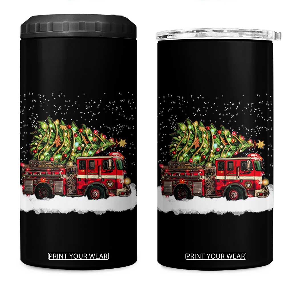 Fire Truck Christmas 4 in 1 Can Cooler Tumbler Fireman Xmas Firefighter TS10 One Size: 16 oz Black Print Your Wear