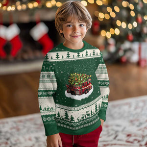 Fire Truck Xmas Ugly Christmas Sweater Fireman Xmas Firefighter TS10 Forest Green Beige Print Your Wear