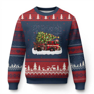 Fire Truck Xmas Ugly Christmas Sweater Fireman Xmas Firefighter TS10 Navy Red Print Your Wear