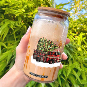 Fire Truck Christmas Glass Can Fireman Xmas Firefighter TS10 Black Print Your Wear
