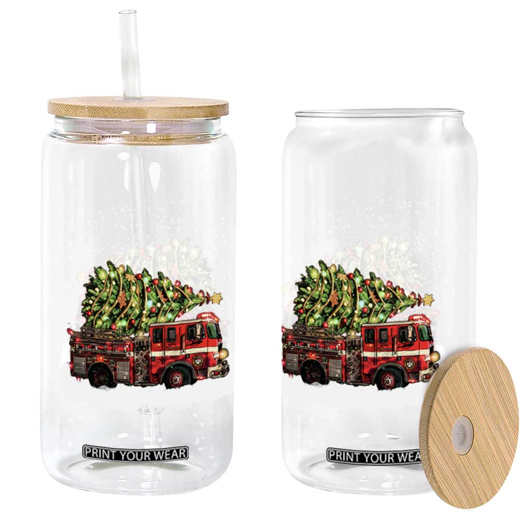 Fire Truck Christmas Glass Can Fireman Xmas Firefighter TS10 Print Your Wear