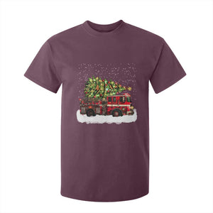 Fire Truck Christmas T Shirt For Kid Fireman Xmas Firefighter TS10 Maroon Print Your Wear
