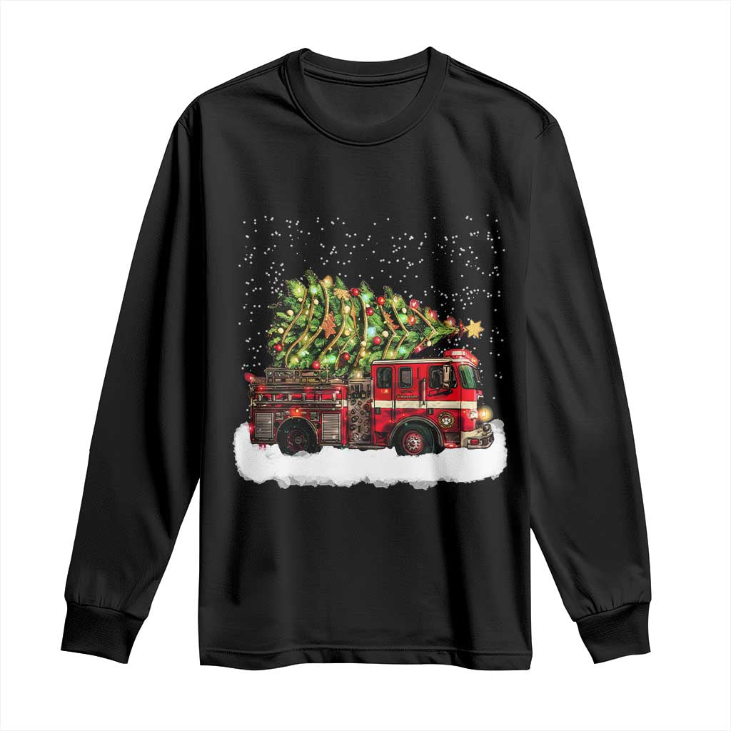 Fire Truck Christmas Long Sleeve Shirt Fireman Xmas Firefighter TS10 Black Print Your Wear