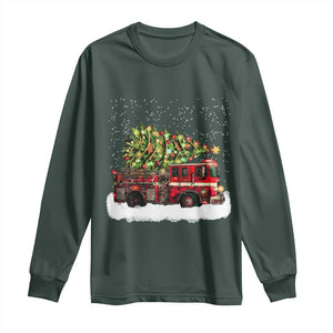 Fire Truck Christmas Long Sleeve Shirt Fireman Xmas Firefighter TS10 Dark Forest Green Print Your Wear