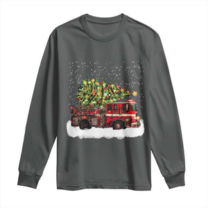 Fire Truck Christmas Long Sleeve Shirt Fireman Xmas Firefighter TS10 Dark Heather Print Your Wear