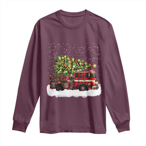 Fire Truck Christmas Long Sleeve Shirt Fireman Xmas Firefighter TS10 Maroon Print Your Wear