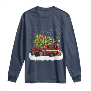 Fire Truck Christmas Long Sleeve Shirt Fireman Xmas Firefighter TS10 Navy Print Your Wear