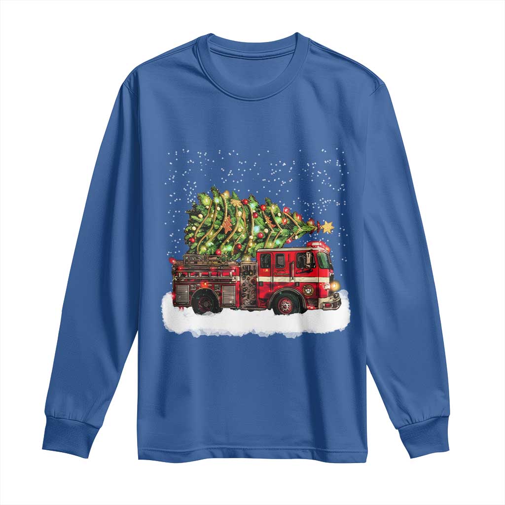 Fire Truck Christmas Long Sleeve Shirt Fireman Xmas Firefighter TS10 Royal Blue Print Your Wear