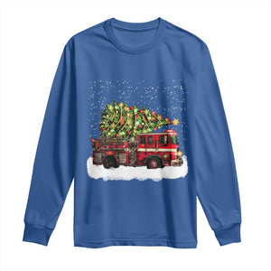 Fire Truck Christmas Long Sleeve Shirt Fireman Xmas Firefighter TS10 Royal Blue Print Your Wear