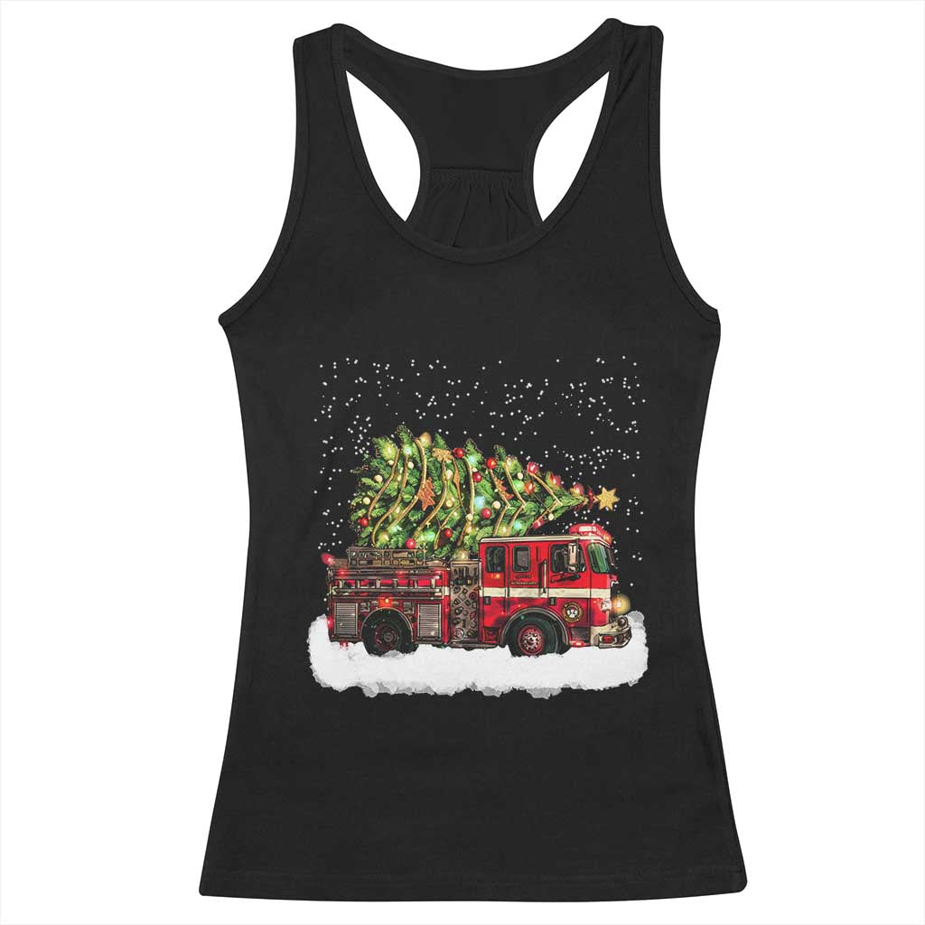 Fire Truck Christmas Racerback Tank Top Fireman Xmas Firefighter TS10 Black Print Your Wear
